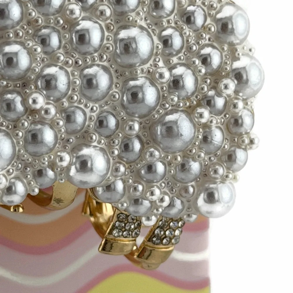 Piper K Sheep Hair Claw Clip Gold Tone Silver Rhinestones Faux Pearl